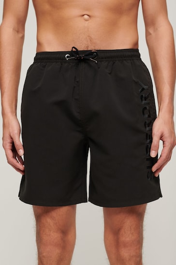 Superdry Black Sport Graphic 17 Inch Recycled Swim Shorts