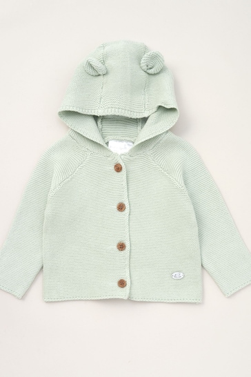 Rock-A-Bye Baby Boutique Green Hooded Bear Cotton Knit Cardigan
