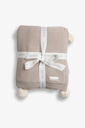 The Little Tailor Baby Natural Pom Pom Plush Lined Blanket