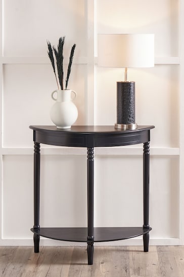 Pacific Black Heritage Pine Wood Half Moon Console Table