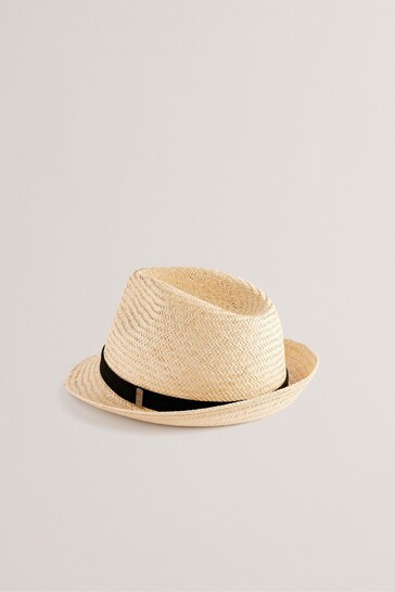Ted Baker Natural Panns Straw Trilby Webbing Trim Hat