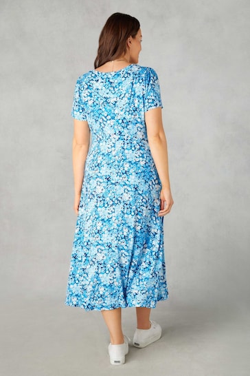 Live Unlimited Petite Blue Floral Jersey Tie Front Midi Dress