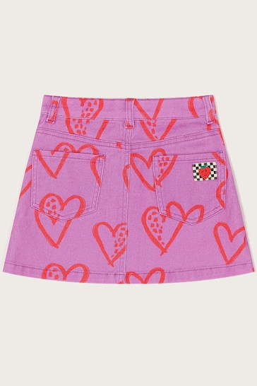 Monsoon Purple Heart Print Denim Skirt