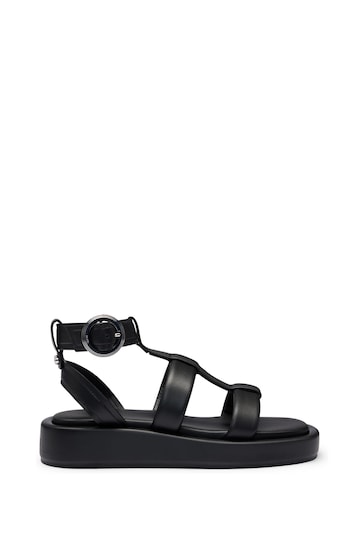 BOSS Black Platform Leather Sandals With Branded Buckle Closure