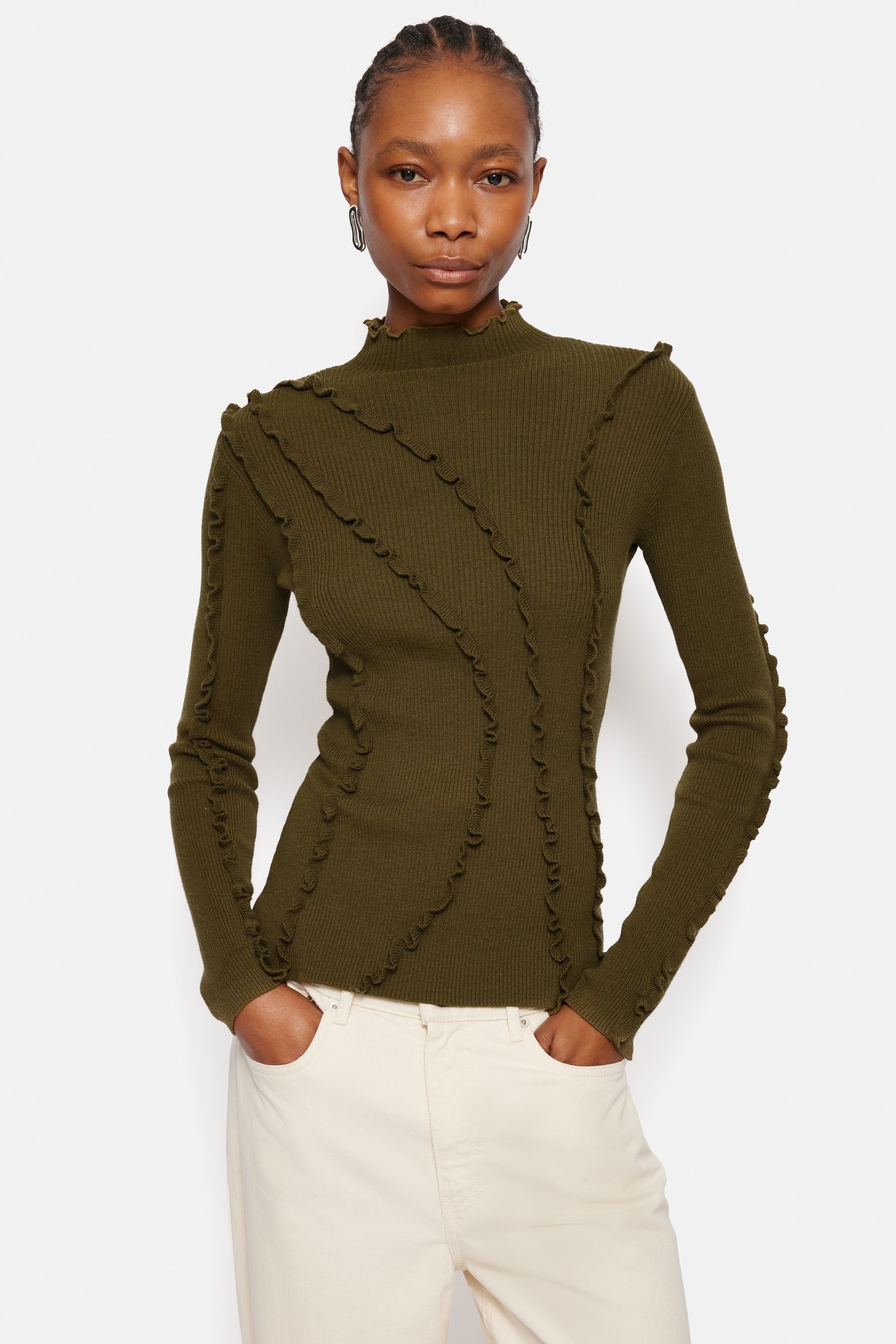 Buy Jigsaw Green Ruffle Detail Jumper from the Next UK online shop