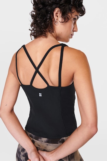 Buy Sweaty Betty Black Supersoft Picot Lace Strappy Bra Tank Top from the  Next UK online shop