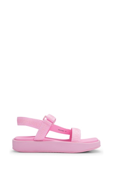 HUGO Pink Stacked Logo Sandals With Branded Straps