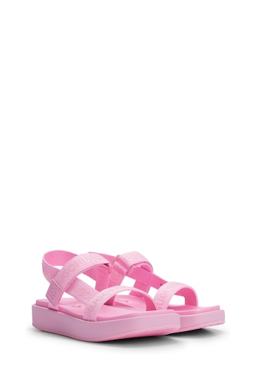 HUGO Pink Stacked Logo Sandals With Branded Straps