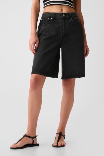 Gap Black Mid Rise Longline Denim Shorts