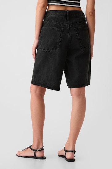 Gap Black Mid Rise Longline Denim Shorts