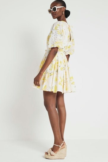 River Island Yellow Broderie Mini Dress