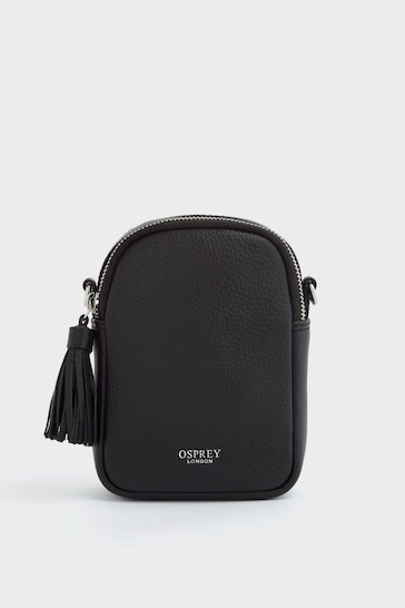OSPREY LONDON The Stella Leather Black Phone Bag