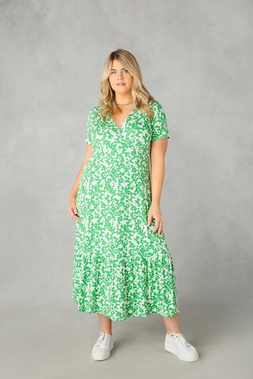 Live Unlimited Curve Green Floral Print Jersey Wrap Dress