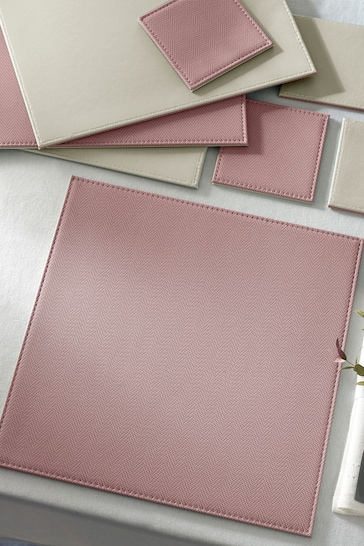 Set of 4 Pink Reversible Faux Leather Placemats and Coasters Set