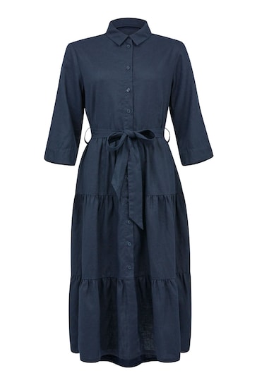 Celtic & Co. Blue Linen Tiered Midi Dresses