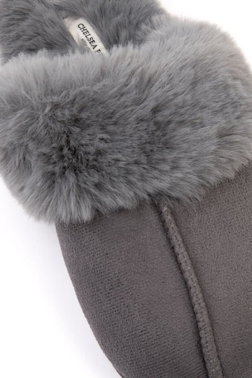 Chelsea Peers Grey Regular Fit Suedette Cuffed Dome Slippers
