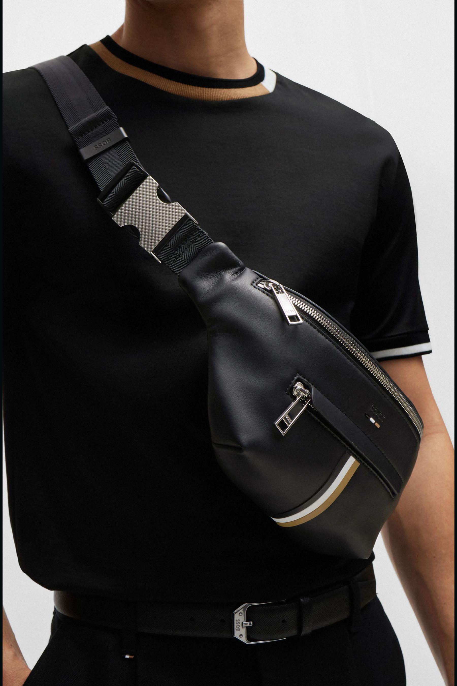 Buy BOSS Black Faux Leather Belt Bag With Signature Stripe from the Next UK online shop