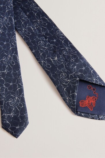 Ted Baker Blue Cavut Line Floral Silk Tie