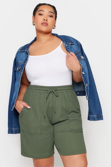 Yours Curve Green Crinkle Runner Shorts