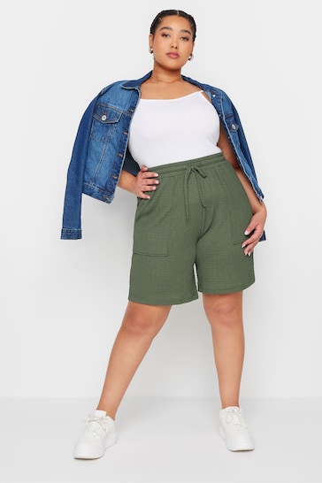 Yours Curve Green Crinkle Runner Shorts