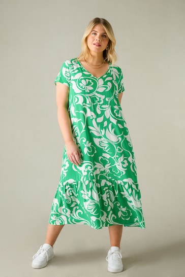 Live Unlimited Curve Green Paisley Print V-Neck Dress
