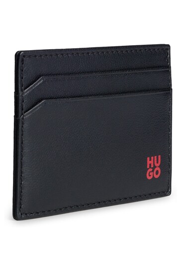 HUGO Nappa-Leather Black Card Holder With Stacked Logo