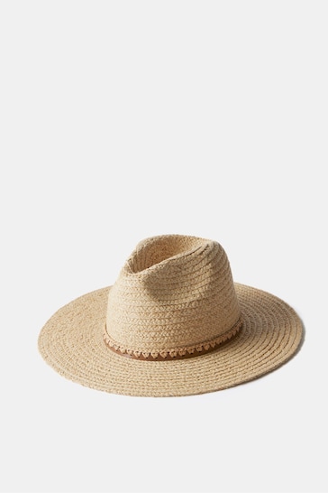 Mint Velvet Cream Neutral Straw Fedora Hat