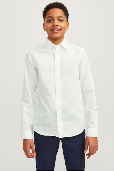 JACK & JONES JUNIOR Linen Blend Long Sleeve White Shirt