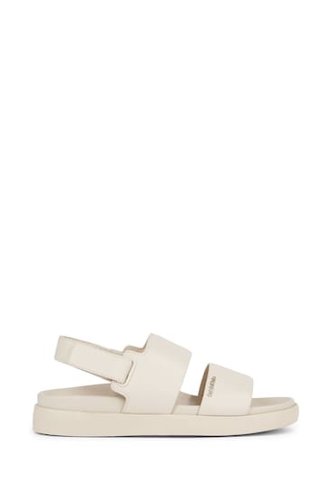 Calvin Klein Flat Leather Cream Sandals