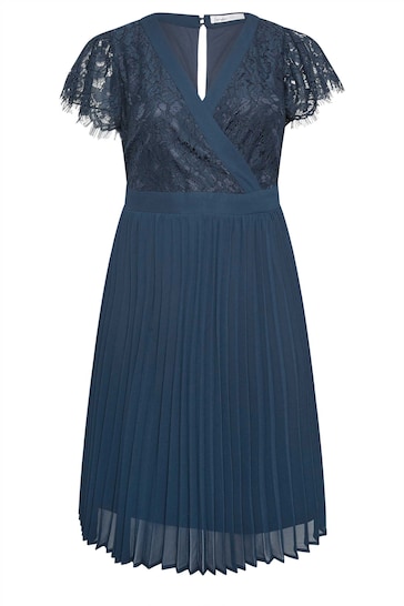Yours London Curve Blue Emerald Lace Wrap Midi Dress