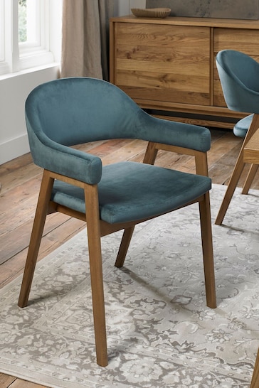 Bentley Designs Rustic Oak  Azure Camden Peppercorn Upholstered Arm Chairs Set of 2