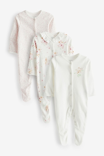 Mamas & Papas Pink Watercolour Flowers Sleepsuits 3 Pack