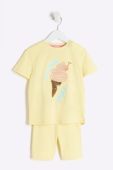 River Island Yellow Girls Summer T-Shirt and Shorts Set