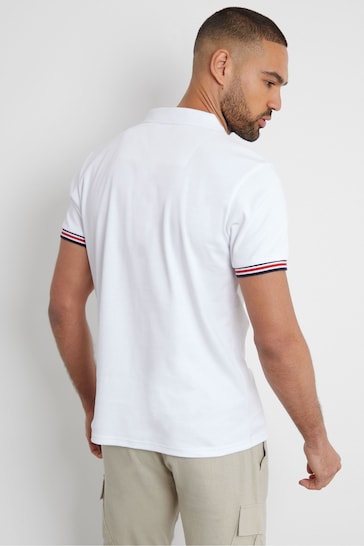 Threadbare White Open Collar Pique Polo Shirt