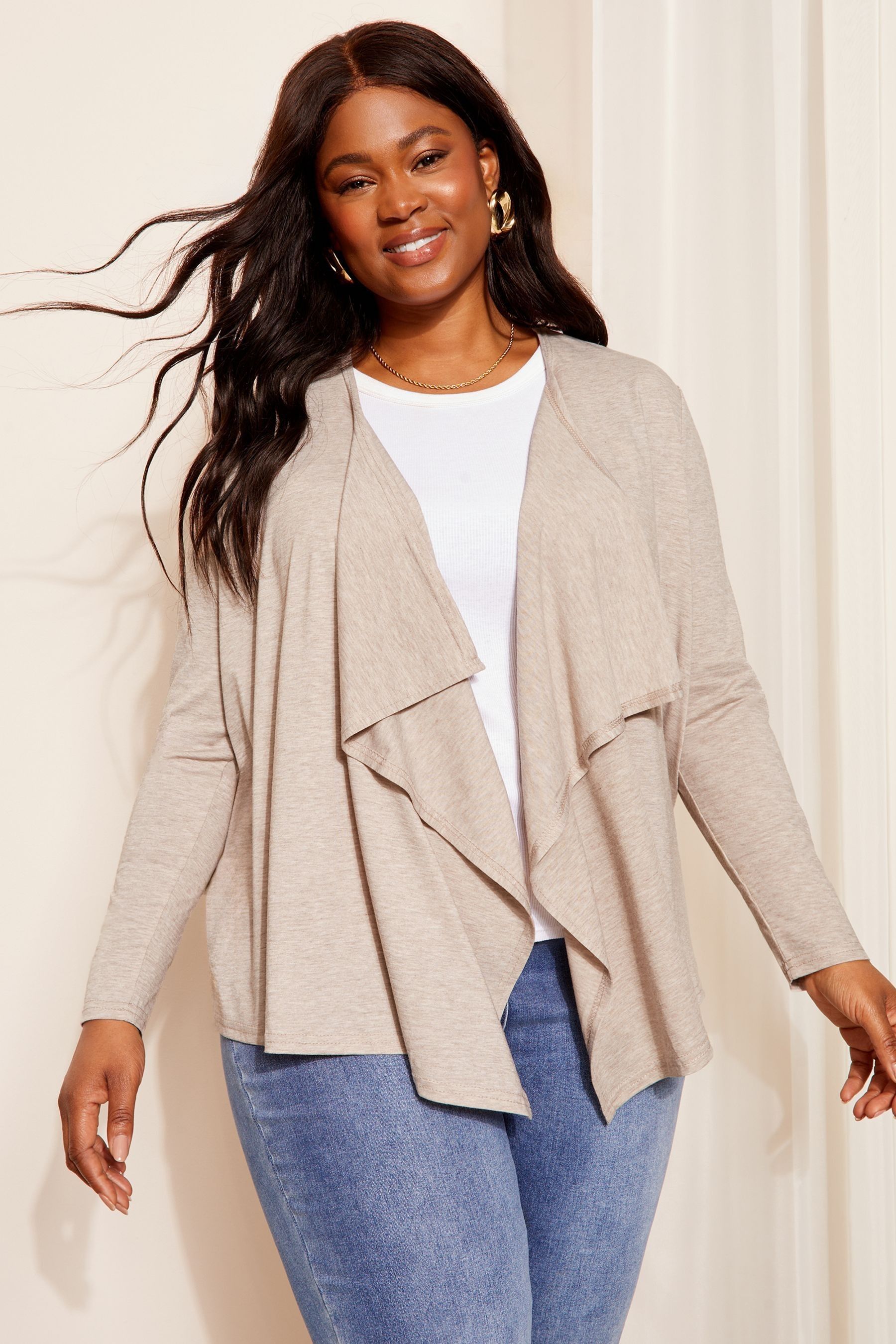 Curves Like These Cream Waterfall Cardigan