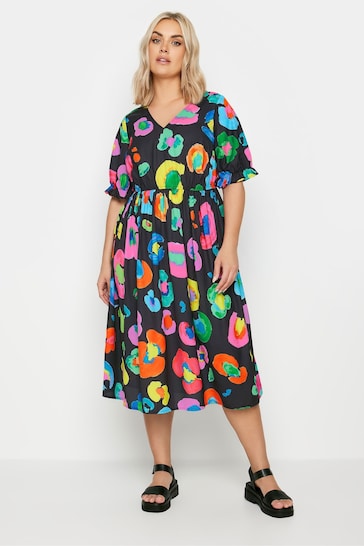 Yours Curve Black YOURS Curve Pink Abstract Print Midi Dress