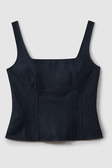 Reiss Navy Mirabelle Linen Corset Vest