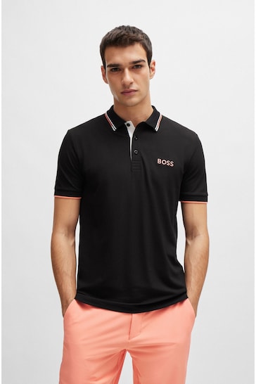 BOSS Black/Orange Tipping Paddy Pro Contrast Detailing Tipped Polo Shirt