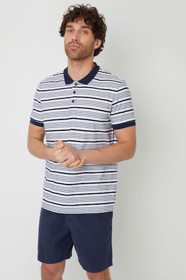 Threadbare Blue Cotton Polo Shirt With Herringbone Detail Collar