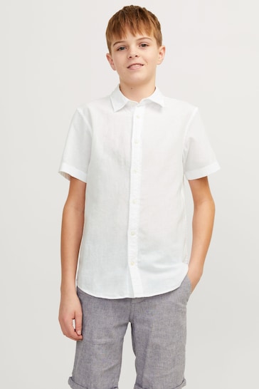 JACK & JONES JUNIOR Linen Blend Long Sleeve White Shirt