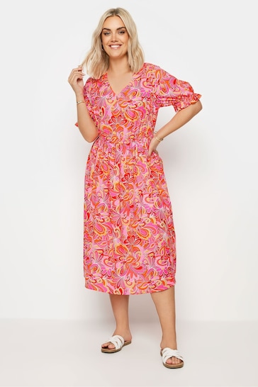 Yours Curve Pink YOURS Curve Pink Abstract Print Midi Dress