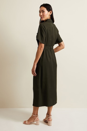 Phase Eight Green Willow Midi Utility Dress