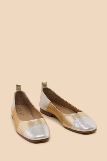 White Stuff Gold Loral Leather Ballet Pumps