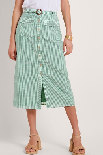 Monsoon Green Athena Stripe Skirt