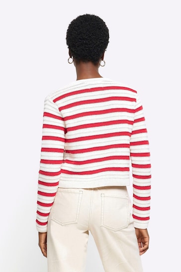 River Island Red Stripe Textured Knitted Cardigan
