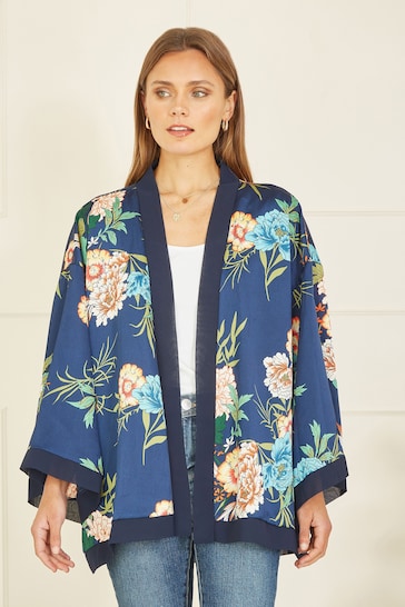 Mela Blue Floral Print Satin Jacket