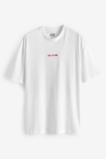 White/Pink Relaxed Fit Back Print Graphic T-Shirt