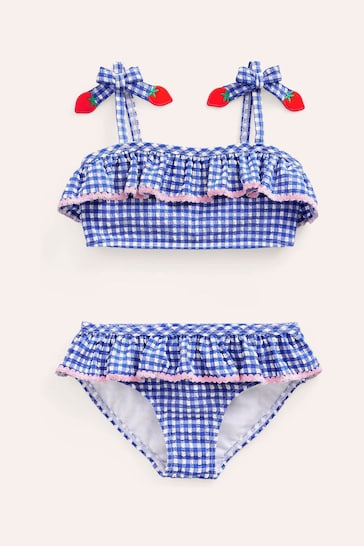 Boden Blue Cherry Seersucker Frilly Bikini
