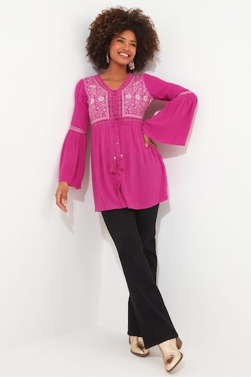Joe Browns Pink Dobby Embroidered Longline Blouse
