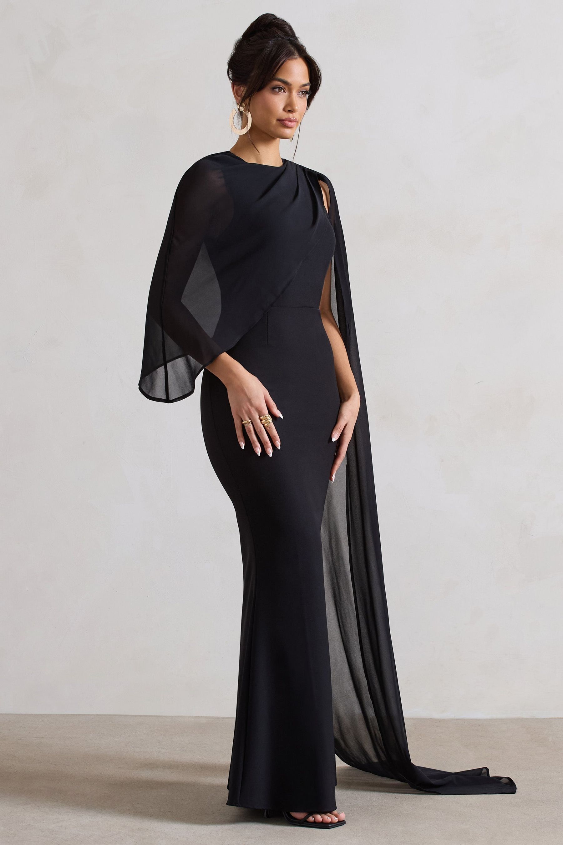 Black chiffon cape cheap